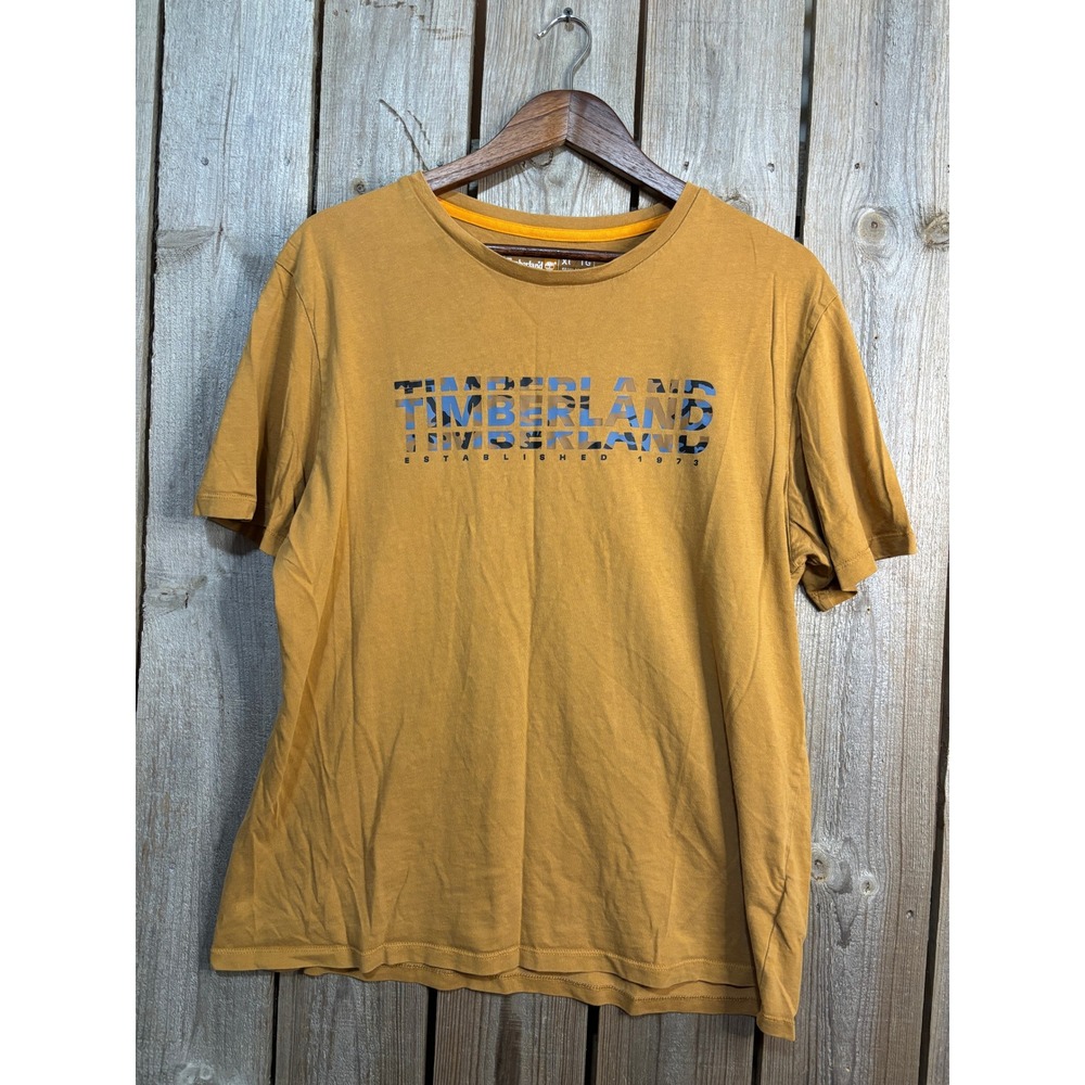 Timberland Mens Graphic T-Shirt Mustard Yellow Camo Logo XL TB0A6379 Regular Fit
